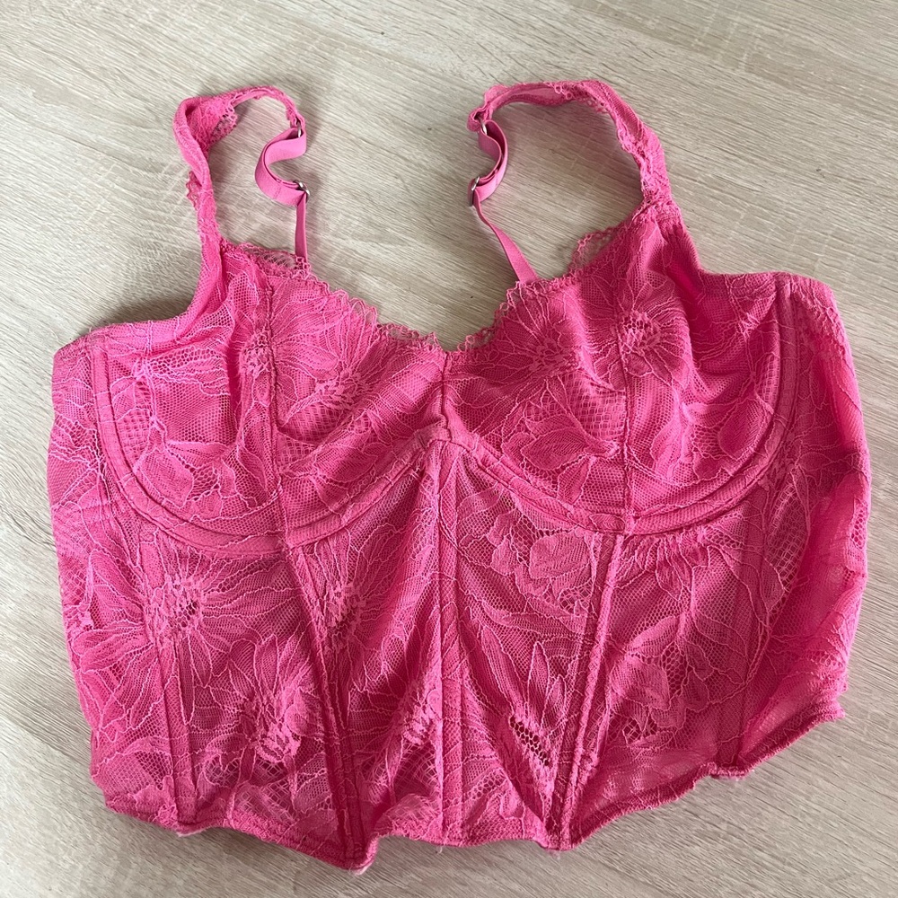 Women's Lace feminine festival trendy vibrant Corset Fuchsia Pink (check photos) - Picture 7 of 11